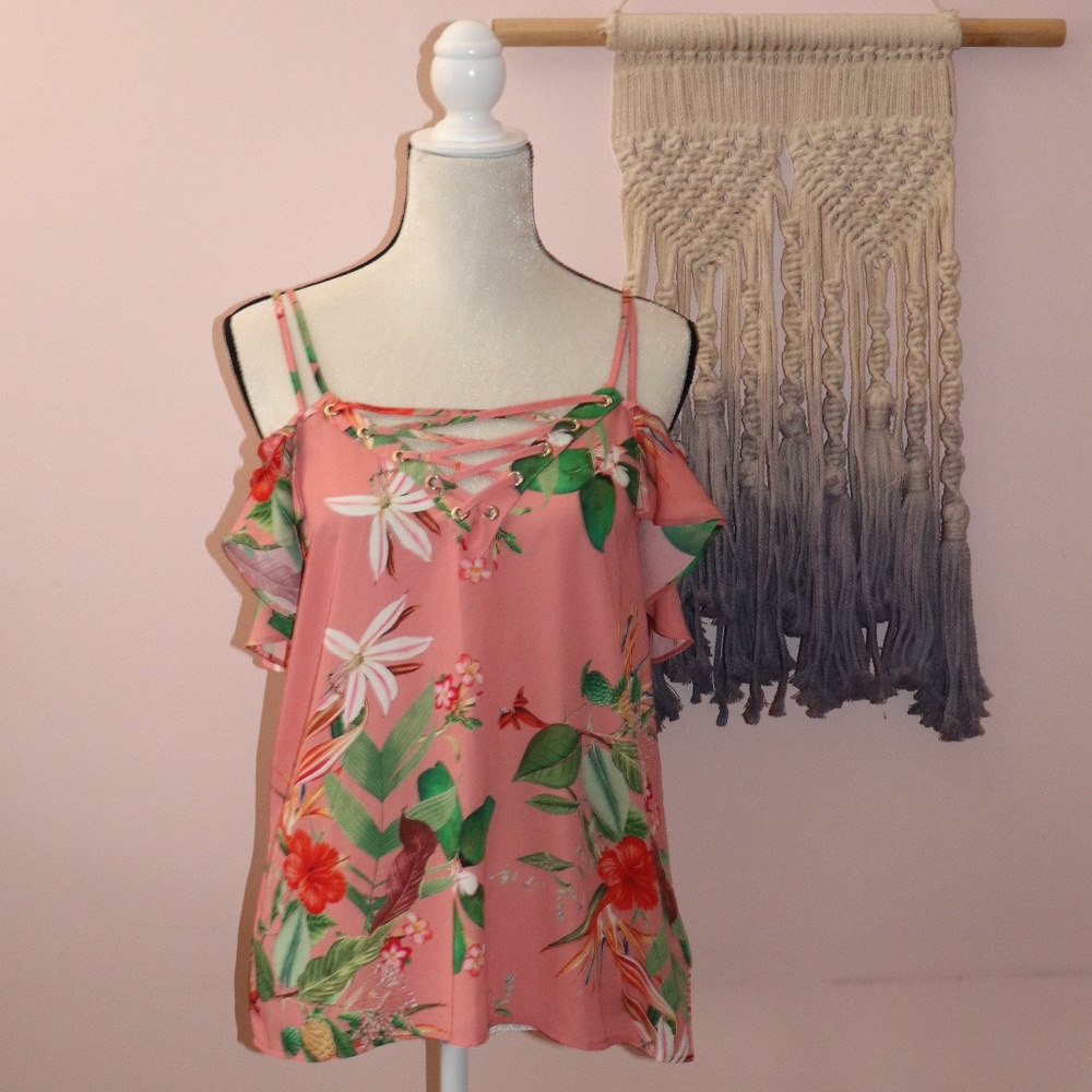 Express Coral Floral off the shoulder top